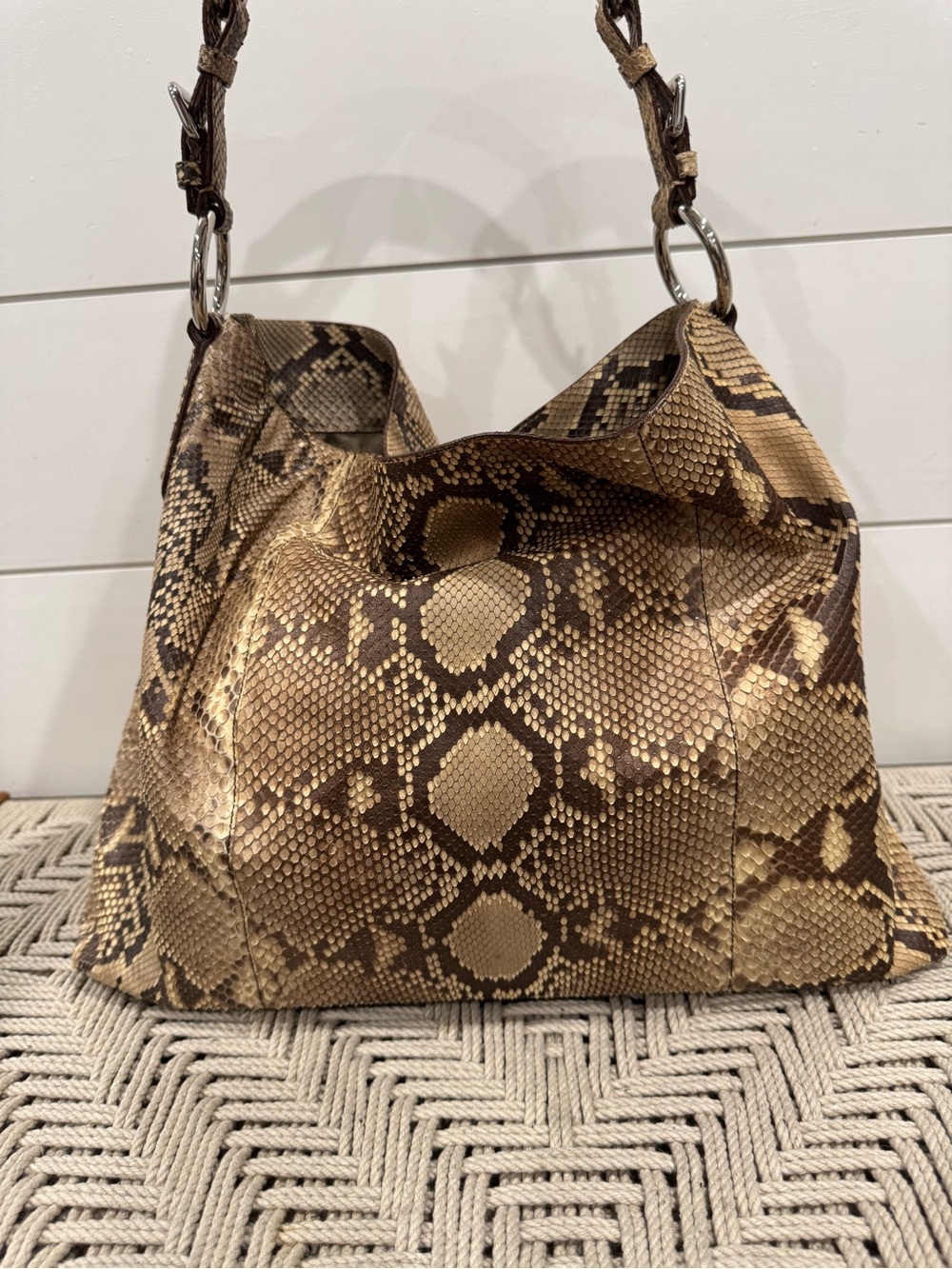 Prada brown python snakeskin Logo Sacca Hobo tote bag - Picture 13 of 16